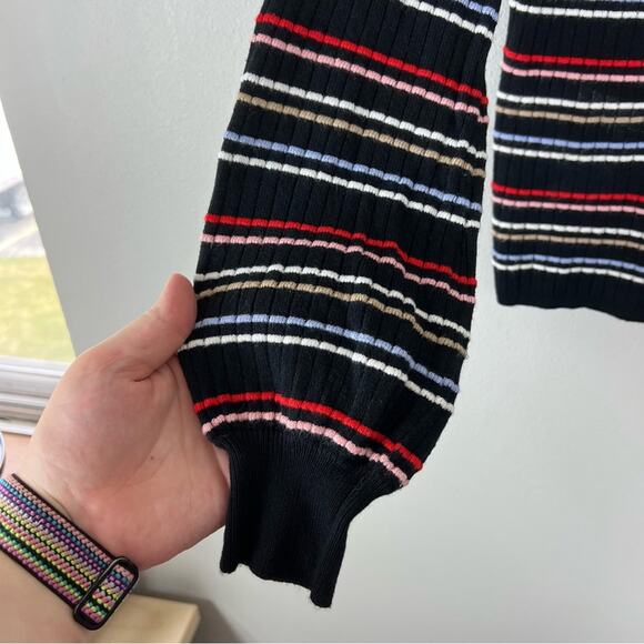 Ann Taylor Knit Striped Sweater Black Bishop Sleeve - Picture 4 of 7